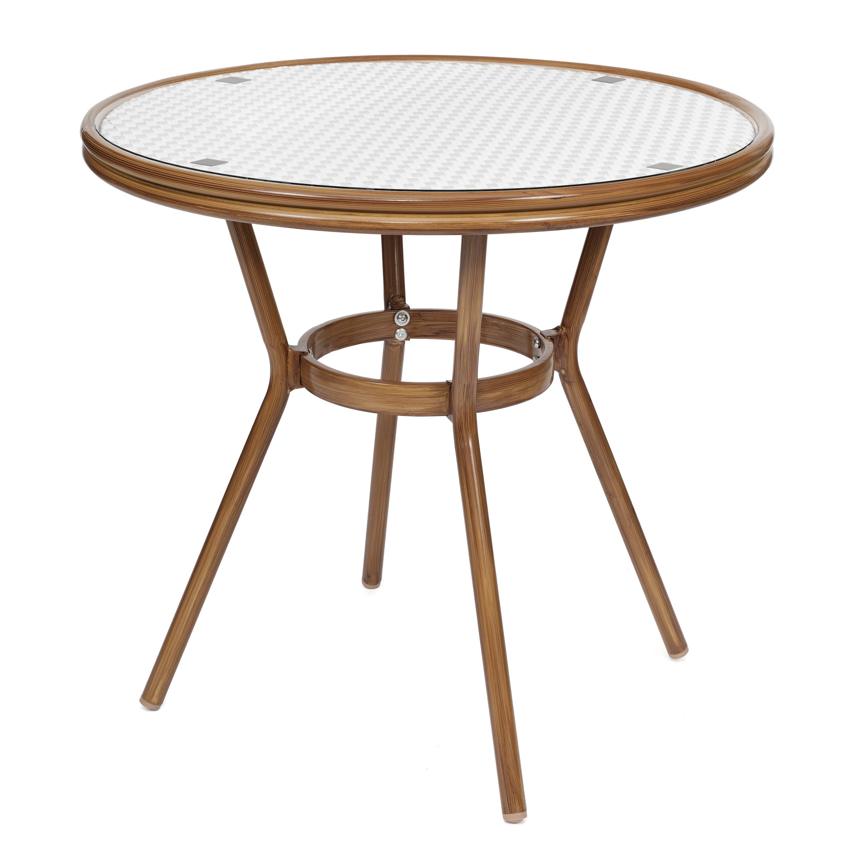 Alt View 7. Emma + Oliver - Colmar Indoor/Outdoor Bistro Style 31.5 in. Table with PE Rattan, Glass Top, and Four Chairs - Metal Frame - White & Gray Rattan/Natural Frame.