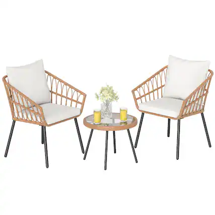 Front. Costway - Costway 3 Piece Patio Bistro Set with Heavy Duty Metal Frame for Balcony Garden & Poolside - White.