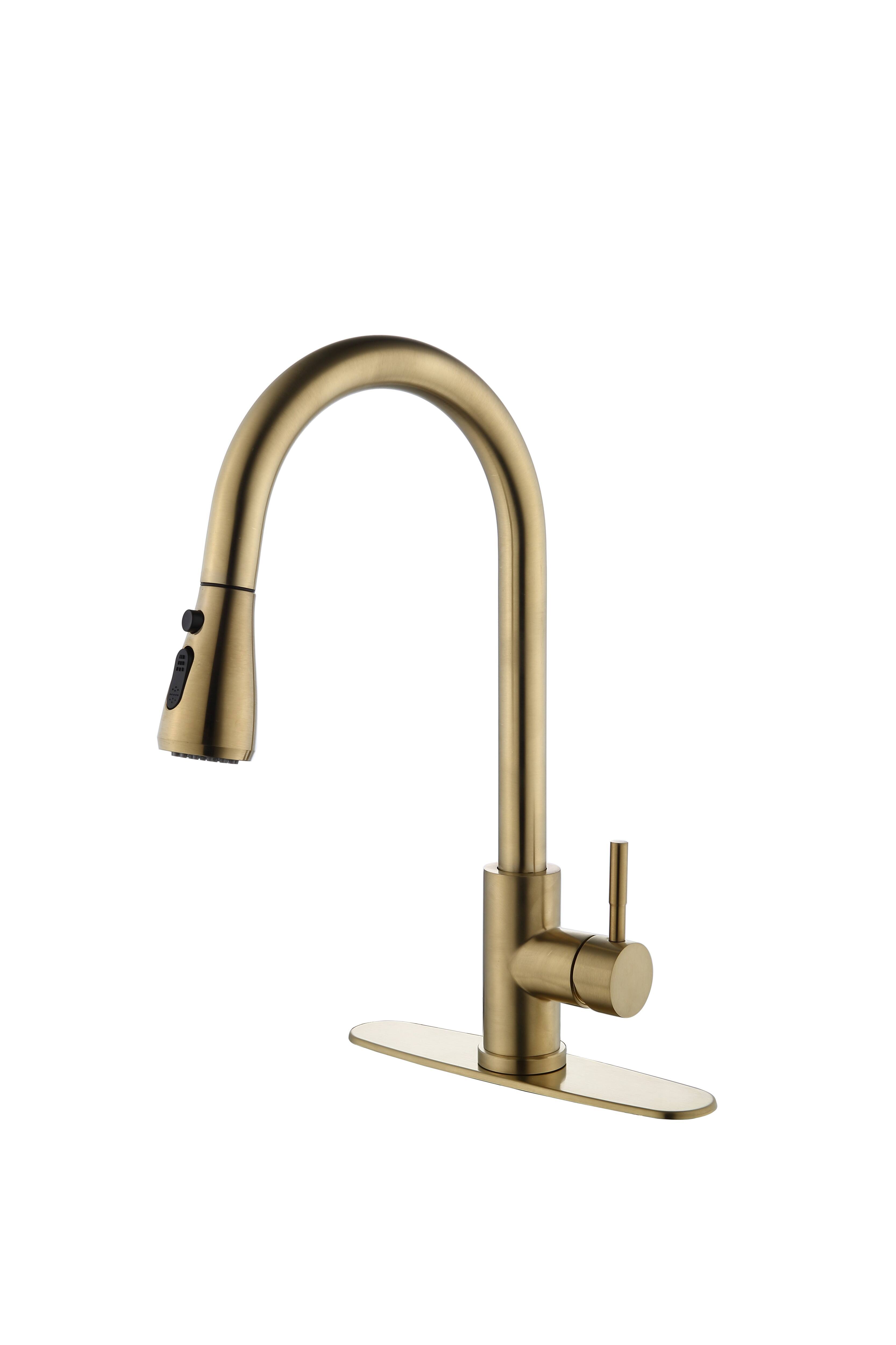 Angle. APRILSOUL - Kitchen Faucet with Pull Out Spraye - Brushed Gold.