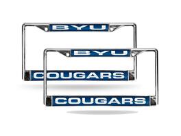 Rico Industries - Brigham Young BYU Cougars Chrome Metal (Set of 2) Laser Cut License Plate Frames - Multi