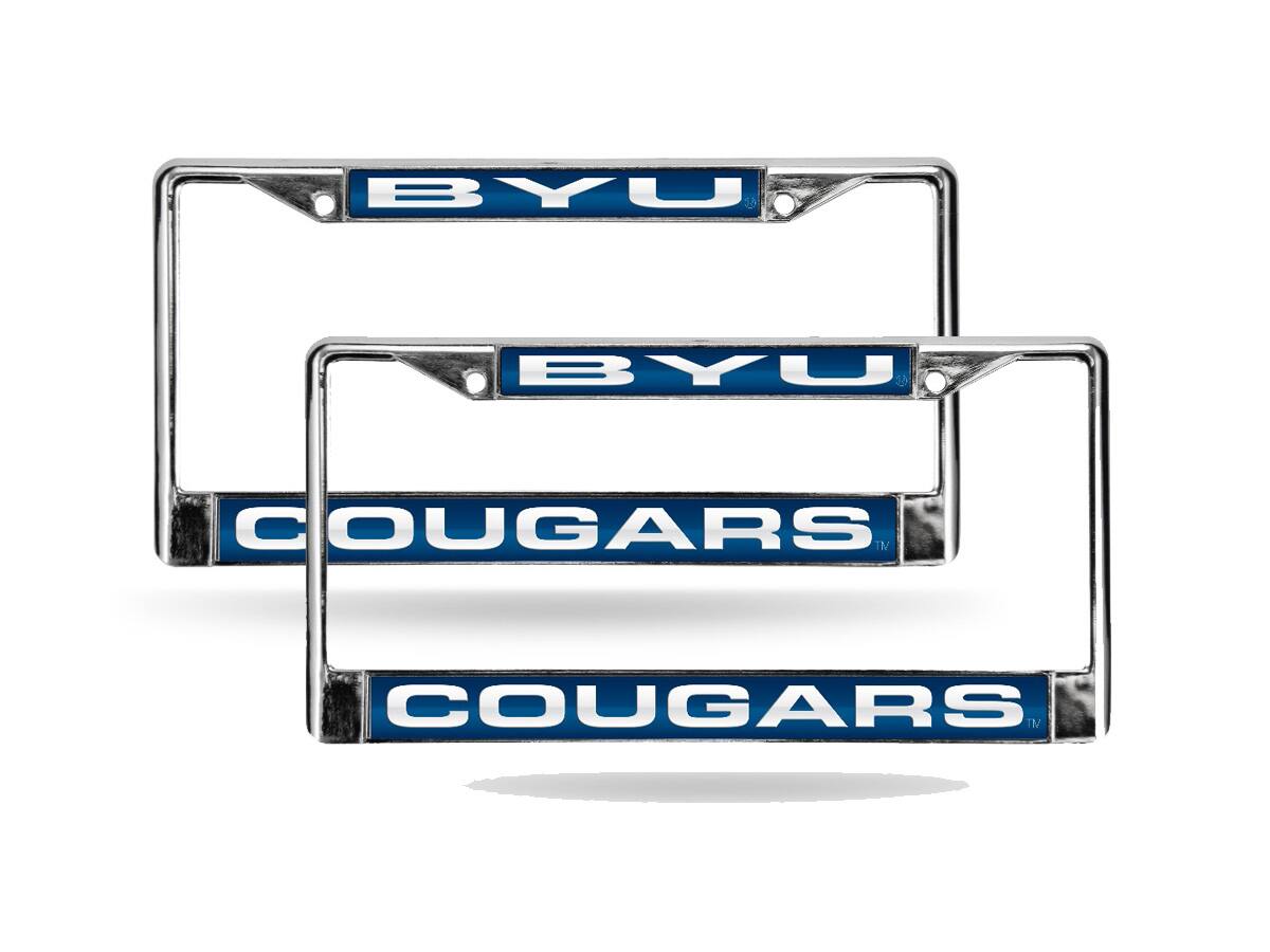 Brigham Young BYU Cougars Chrome Metal (Set of 2) Laser Cut License Plate Frames