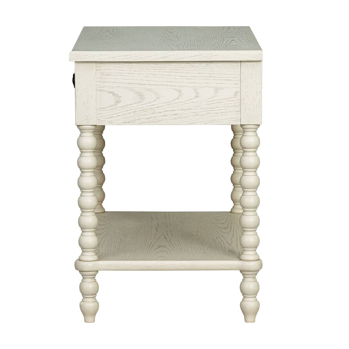 Alt View 3. Loheer - Loheer Large Antique Cream Nightstand with Drawer and Open Shelf, 32 Inch Wide - Antique Cream.