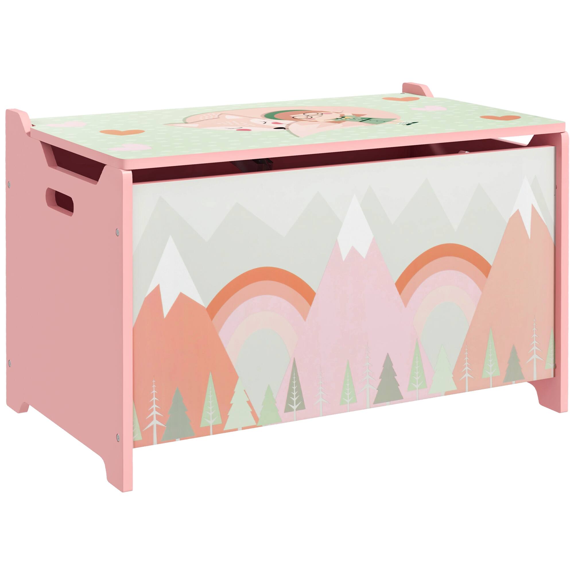 Front. Qaba - Storage Chest with Lid, Storage Box Organizer for Bedroom with Safety Hinge, Cute Animal Design - Pink.
