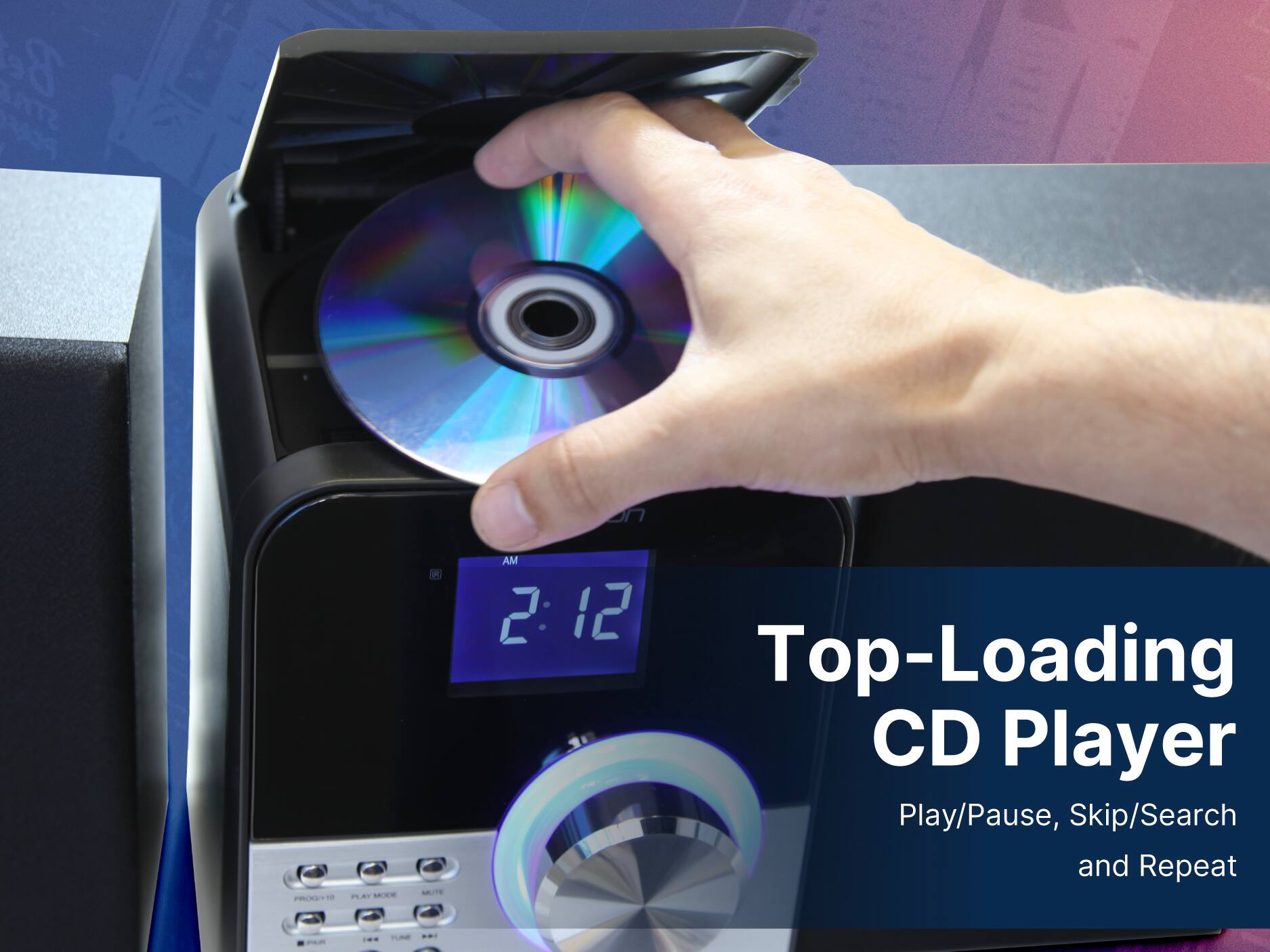 Be STY POU on PRCNEY - ma  F MT AM 2 2:12 Top-Loading CD Player Play/Pause, Skip/Search and Repeat - TUME ...