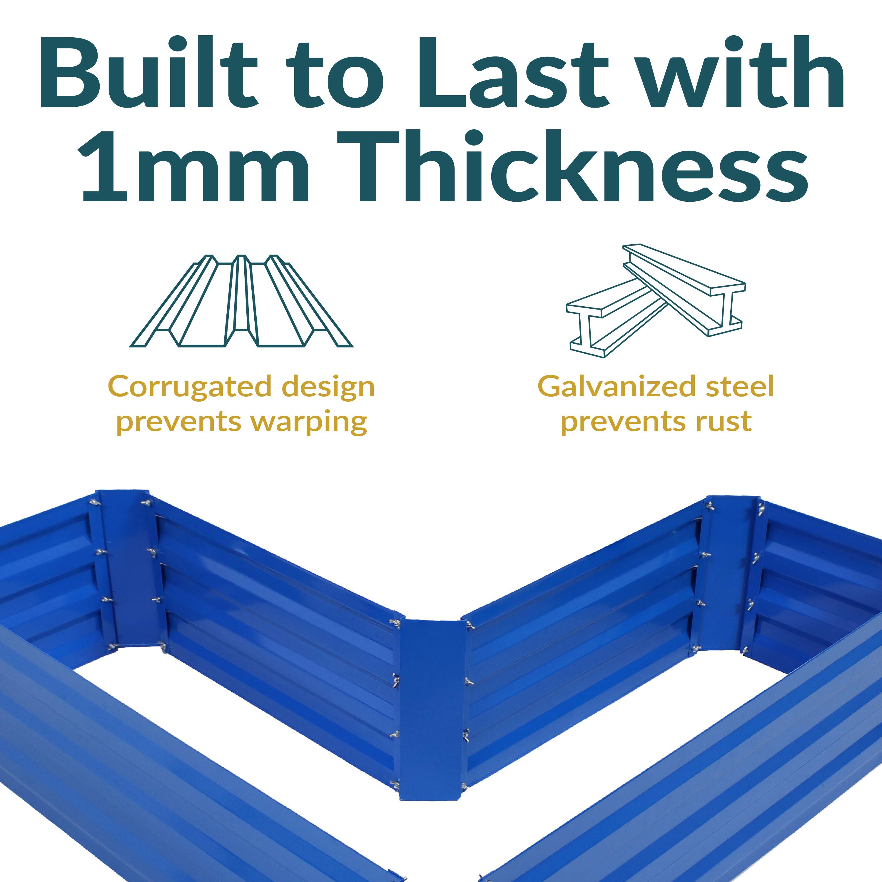 Built to Last with 1mm Thickness

- Corrugated design prevents warping
- Galvanized steel prevents rust