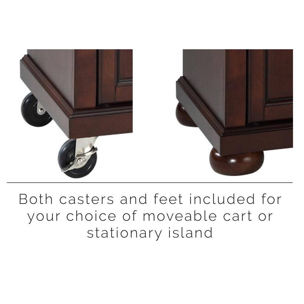 Both casters and feet included for your choice of moveable cart or stationary island