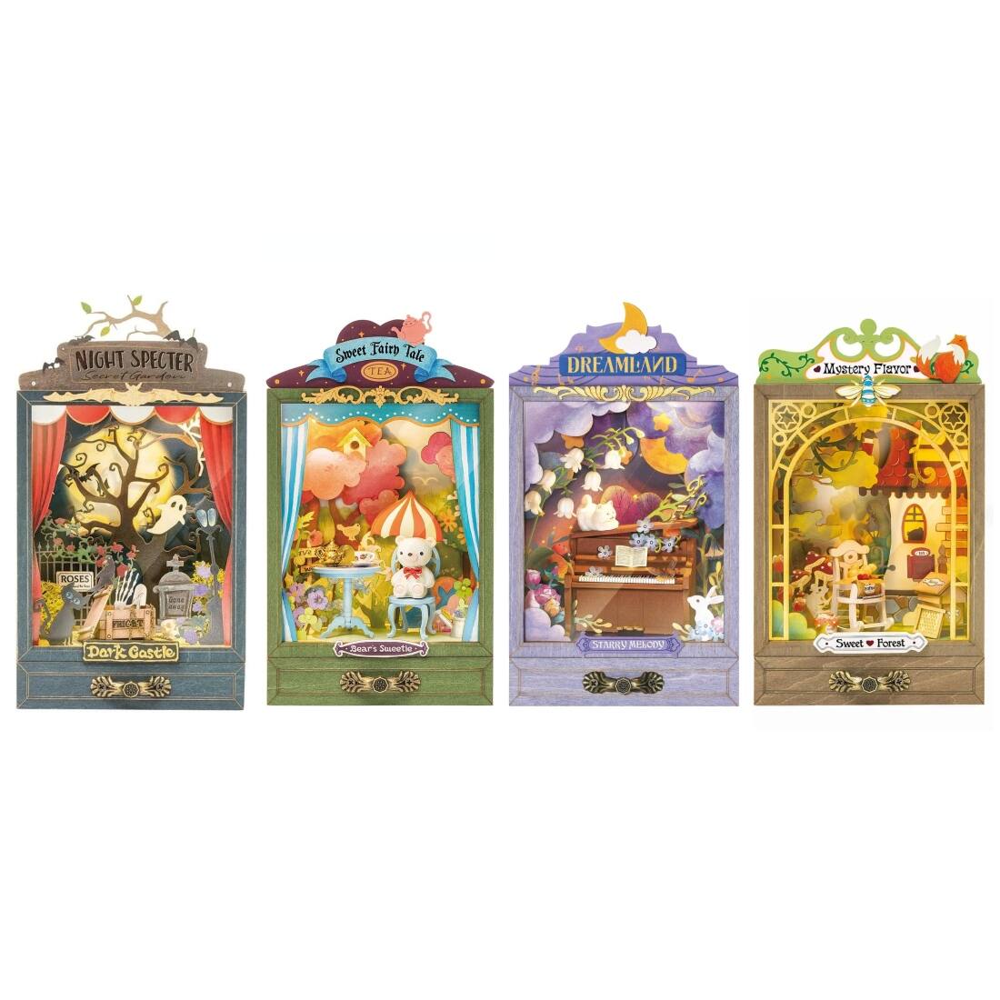 1. NIGHT SPECTER
   - Ghost Tea
   - Dark Castle
   - Roses

2. Sweet Fairy Tale
   - Mystery Flavor
   - Bear's Sweet Shop

3. DREAMLAND
   - Mystery Flavor
   - Starry Melody

4. Mystery Flavor
   - Sweet Forest