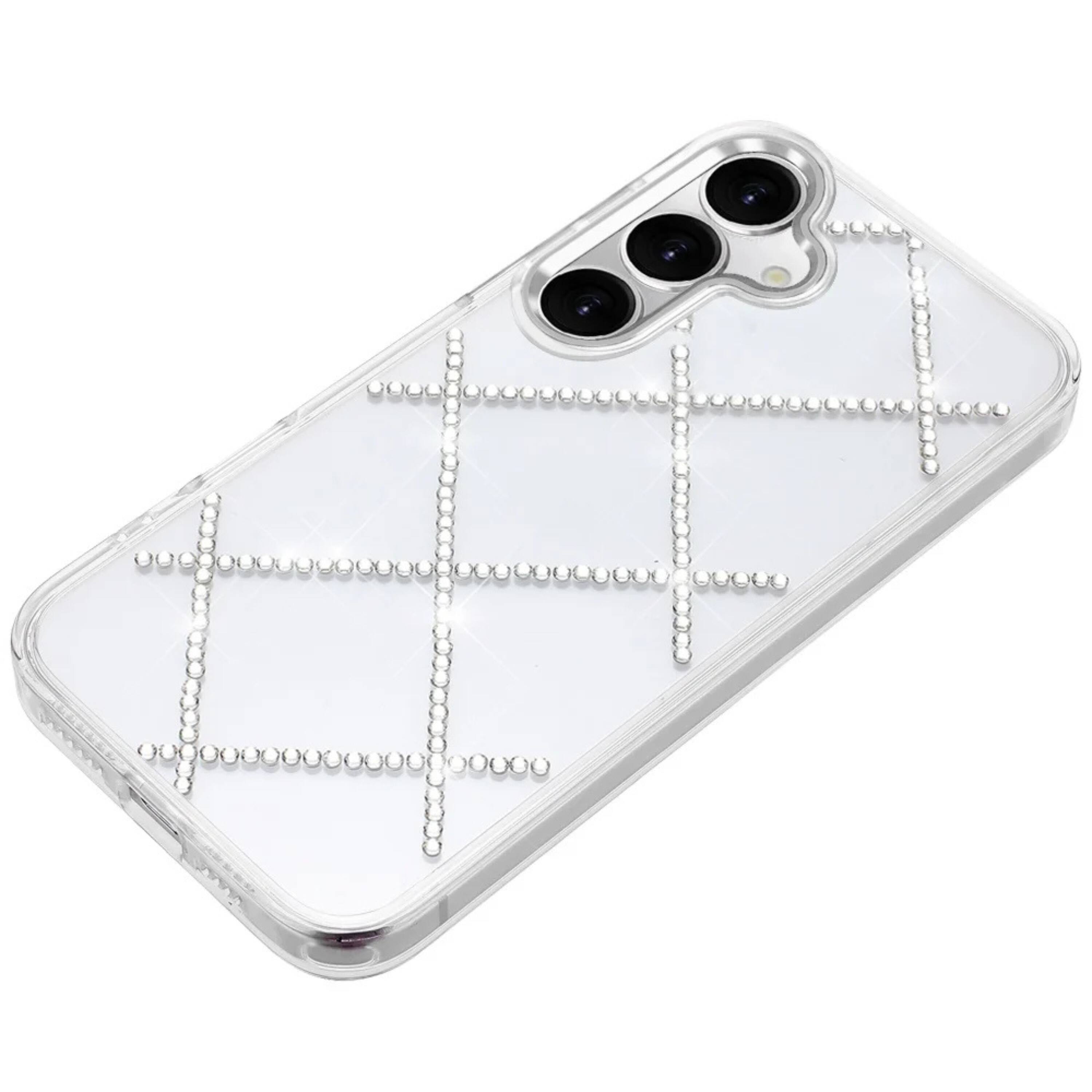 Angle. Kitcheniva - Rhinestone Diamond Pattern Bling Phone Case With Tempered Glass For Samsung S26 Plus Silver - Silver.