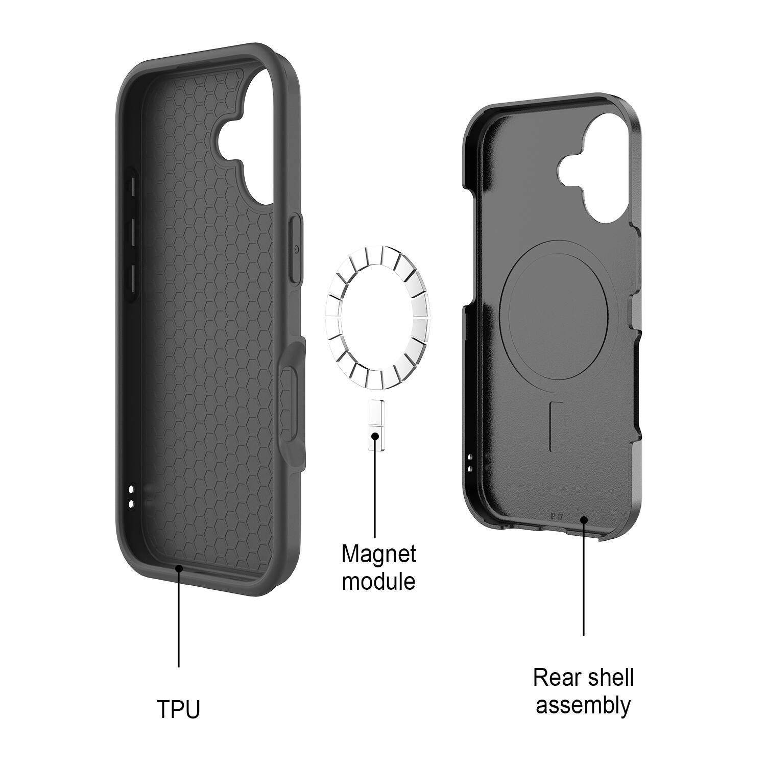 P1 Magnet module TPU Rear shell assembly

- TPU
- Magnet module
- Rear shell assembly