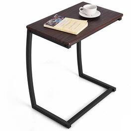 Ecooso - Steel Frame C-Shaped Sofa Side End Table, Compact Beside Table for Small Spaces - Brown