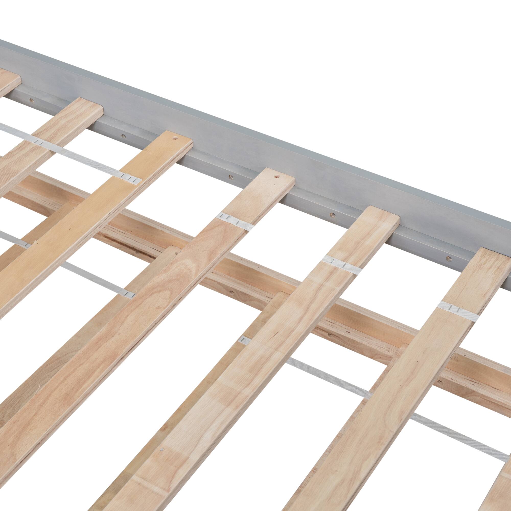 Alt View 4. GOODSILO - Space-Saving Twin Platform Bed Frame with Pull-Out Trundle and Headboard for Compact Living Areas - Grey.