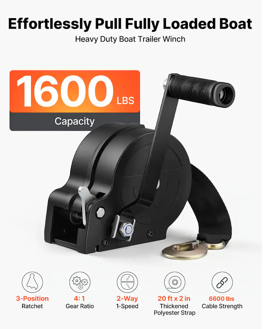 Lake Weed Razer VEVOR Boat Winch, 1600 lbs Hand Winch, Heavy Duty Manual Rope Crank ...