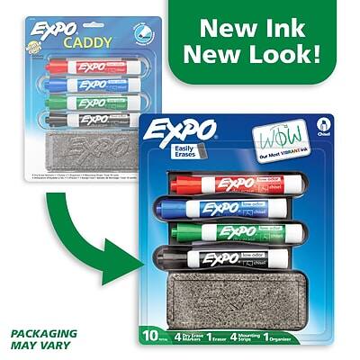 **EXPO CADDY New Look!**

**New Ink New Look!**

**Easily Erases Our Most Vibrant Ink**

**PACKAGING MAY VARY**

- 10 Markers
- 4 Mounting Strips
- 1 Organizer

**1 Tracer**

**WOW! Our Most Vibrant Ink**