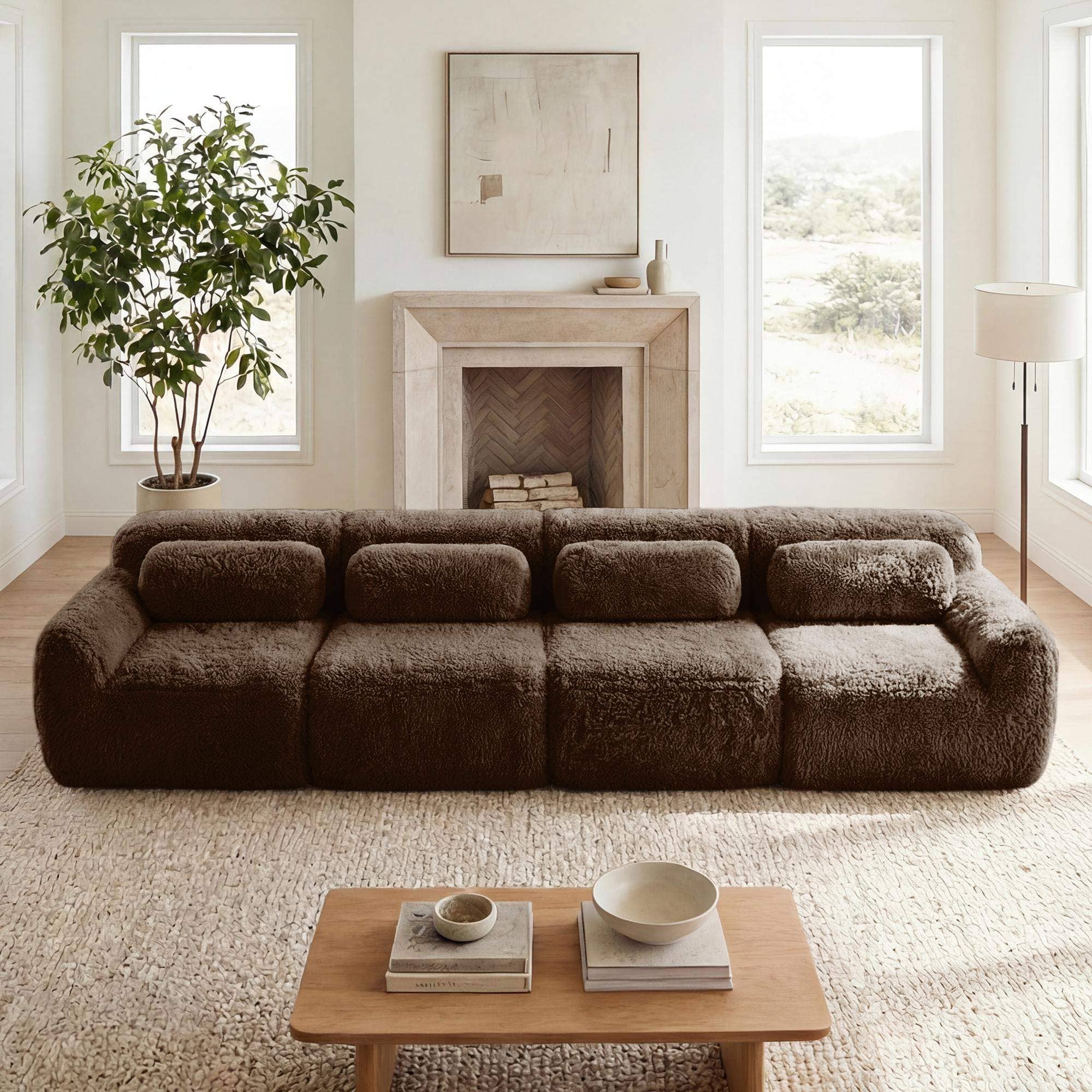 Roomtec - 149 Soft And Fluffy Plush FabricBoneless Sofa32D High Density Sponge Ergonomic DesignFullcompression Vacuum - Chocolate