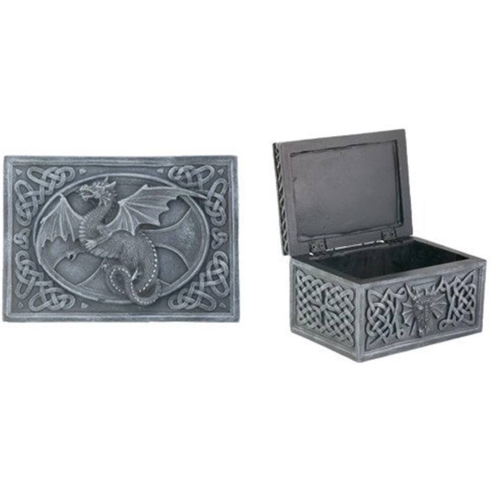 Angle. Pacific Trading - Dragon Celtic Jewelry Trinket Keepsake Box Collectible Container Sculpture 5.25 x 3 inch - Grey.
