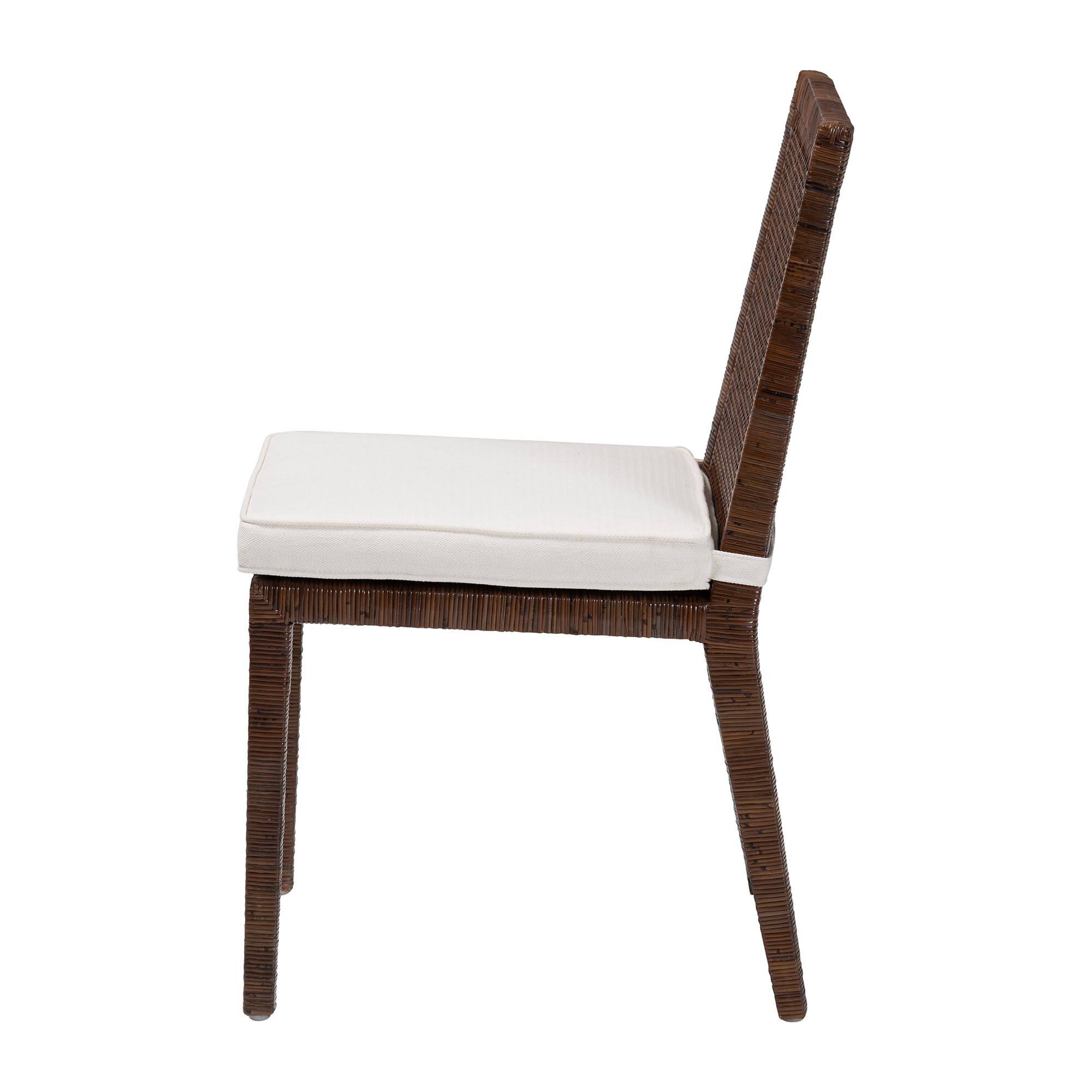 Left. bali & pari - Sofia Rattan Dining Chair with Cushion - Handwoven Wicker Side Chair with Mahogany Wood Frame, Indoor Seating - Antique Coffee.