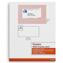 Staples - Laser/Inkjet Shipping Labels, 2" x 4", 10 Labels/Sheet, 100 Sheets/Pack - White