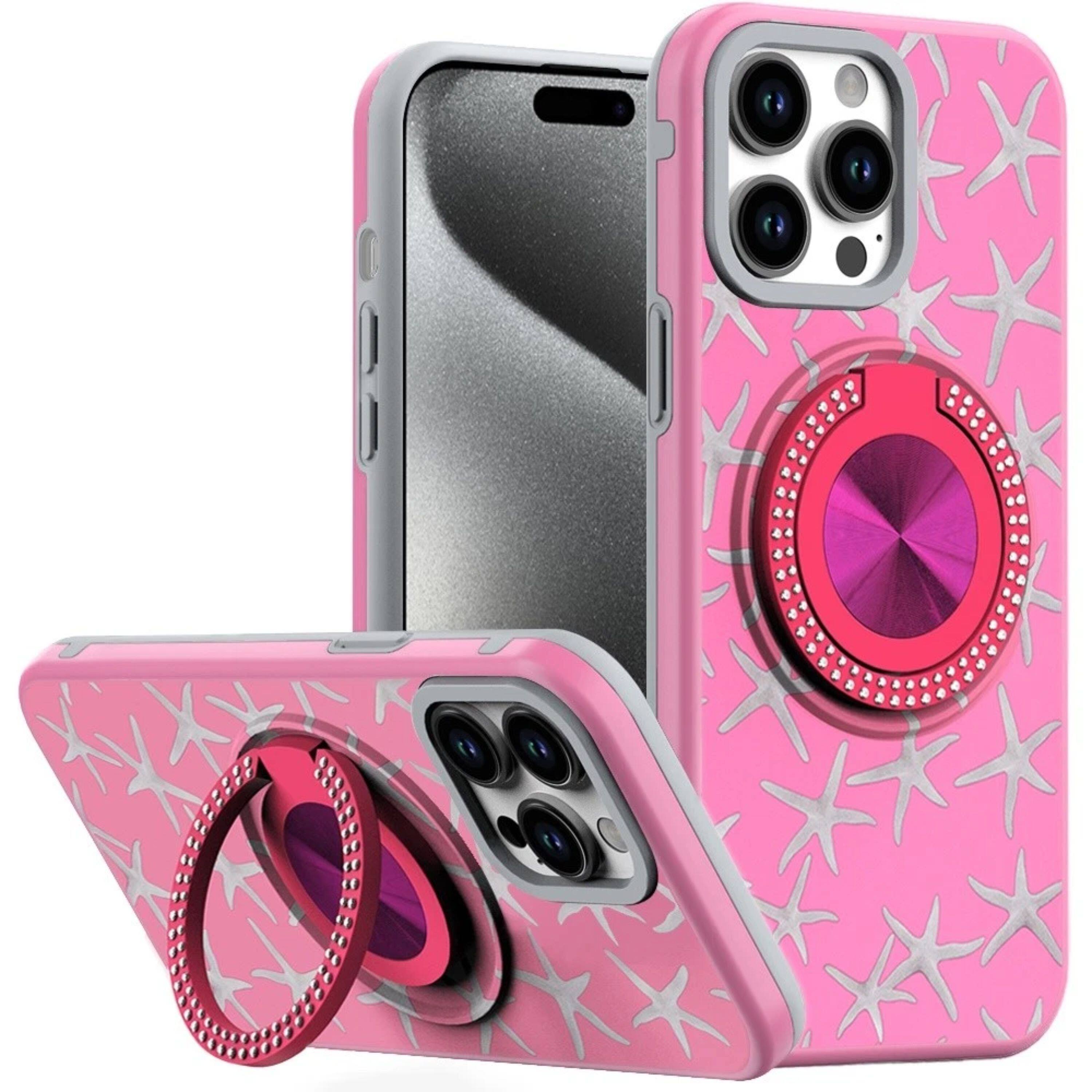 Front. Kitcheniva - Printed Bling Stand Case With 2 Tempered Glass For iPhone 15 Pro Max 1 - Multicolor.