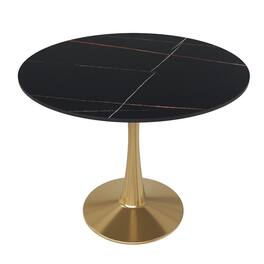 LeisureMod - Bristol Modern 35" Round Dining Table MDF/Sintered Stone Top - Pedestal Base for Kitchen, Cafe, and Restaurant - Stone - Black