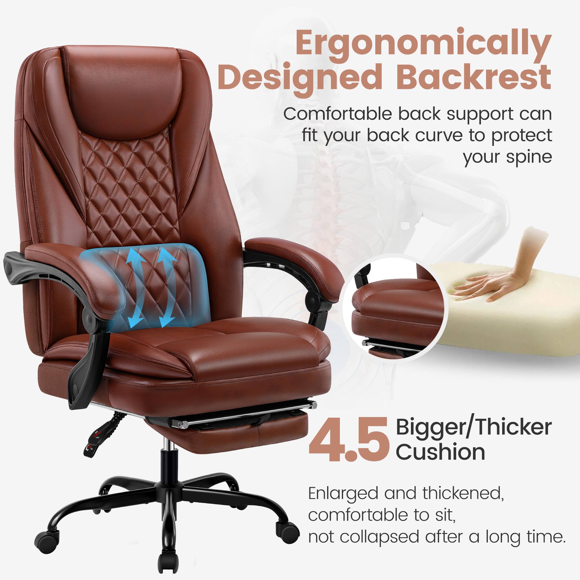 Ergonomically Designed Backrest  
Comfortable back support can fit your back curve to protect your spine  

4.5 Bigger/Thicker Cushion  
Enlarged and thickened, comfortable to sit, not collapsed after a long time.