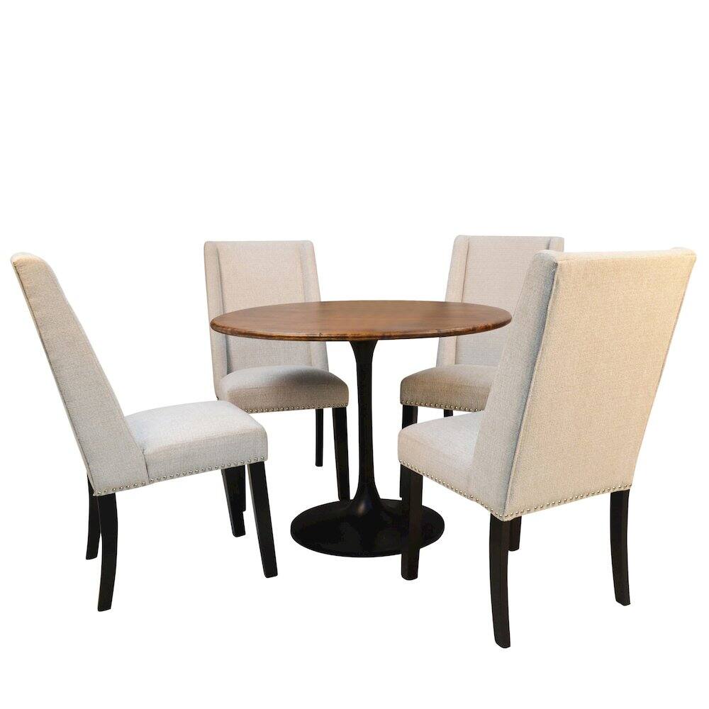 Alt View 10. Carolina Chair & Table - Alden Wood Top 36" Round Dining Table and 4 Laurant Upholstered Dining Chairs - Elm, Black.