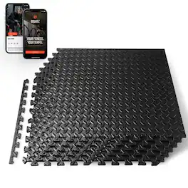 Pyle - SQUATZ Thick Puzzle Exercise Mat Foam Interlocking Tiles Protect Floors from Gym Equipment Exercise, Durable Non-Skid - Black