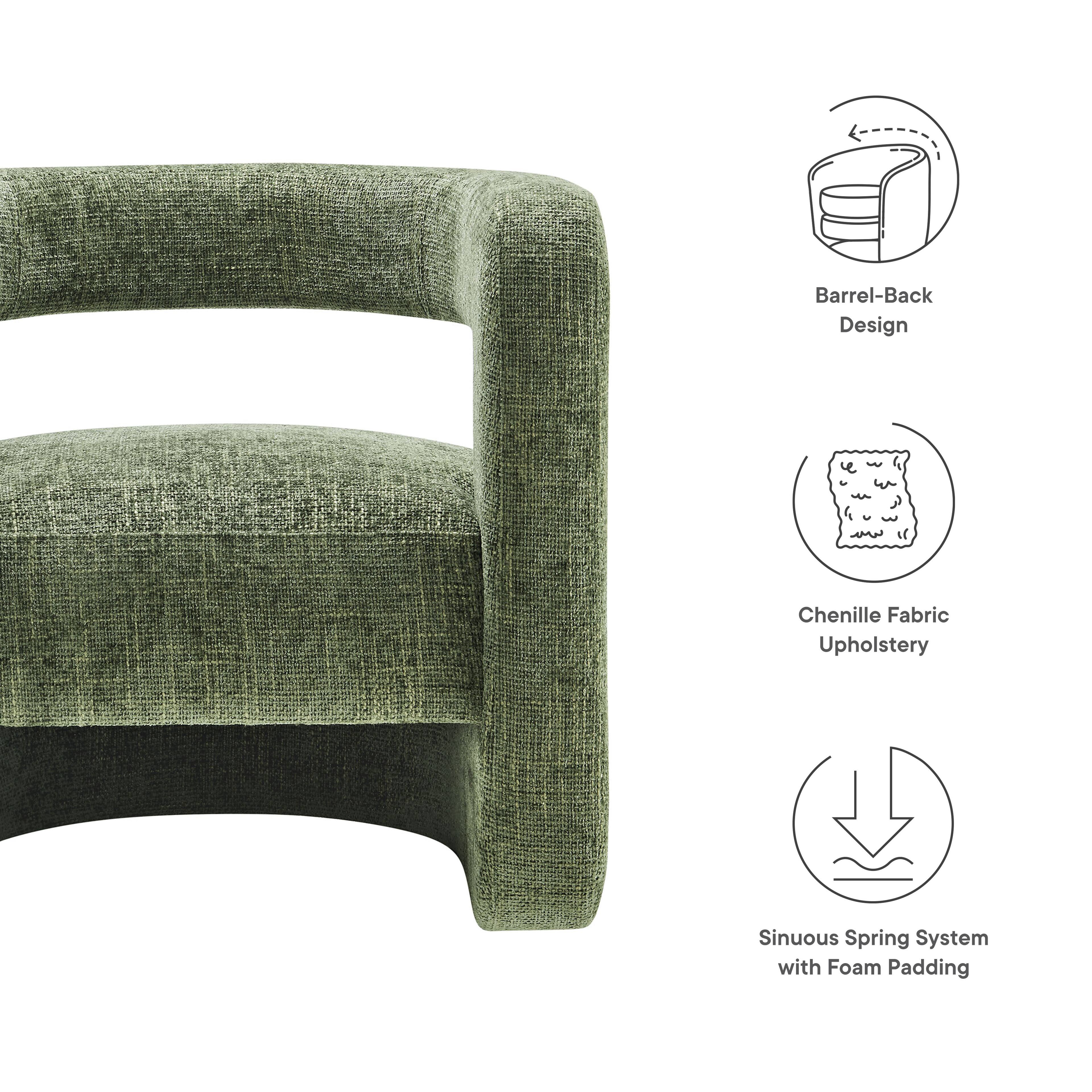 Barrel-Back Design  
Chenille Fabric Upholstery  
Sinuous Spring System with Foam Padding