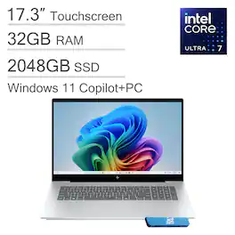 HP - OmniBook 7 17.3 WUXGA Touch AI Laptop - Copilot+PC - Intel Core Ultra 7 - 32 GB RAM - 2TB SSD - Thunderbolt - Win 11Pro - Silver