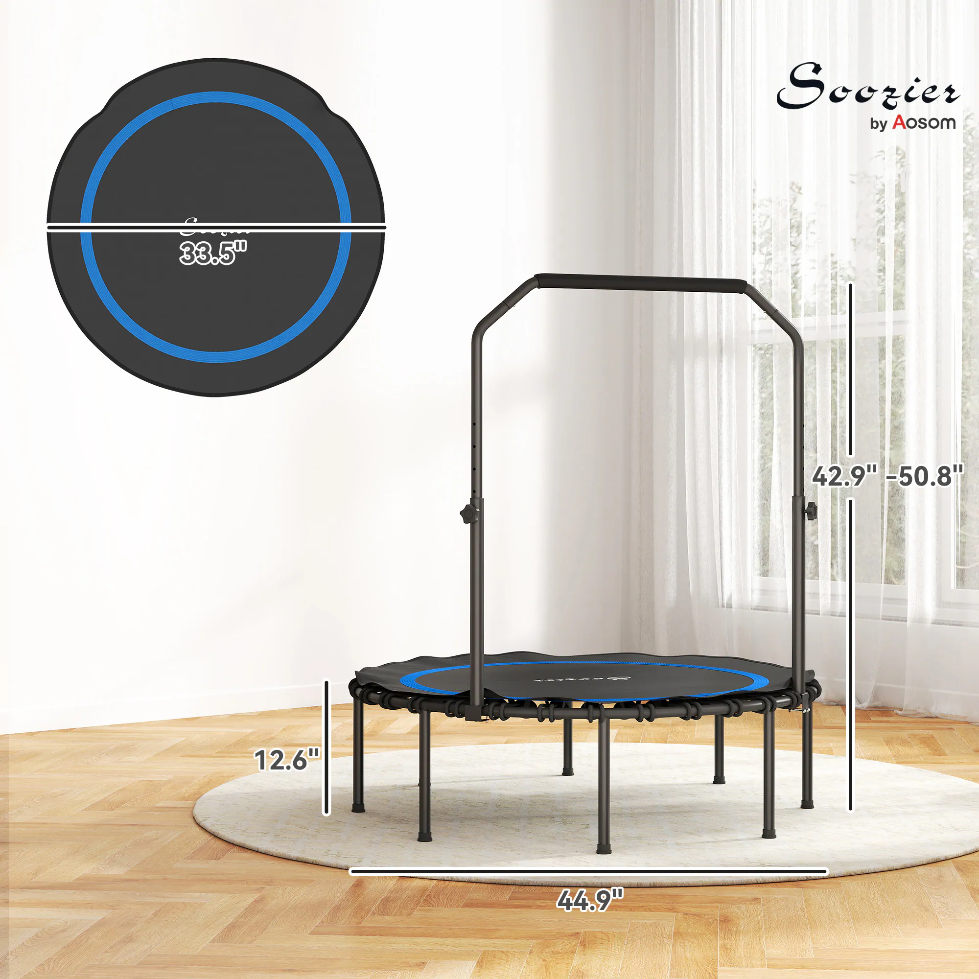 Soozier by Aosom

- 33.5" (diameter)
- 12.6" (height)
- 42.9" - 50.8" (adjustable height)
- 44.9" (width)