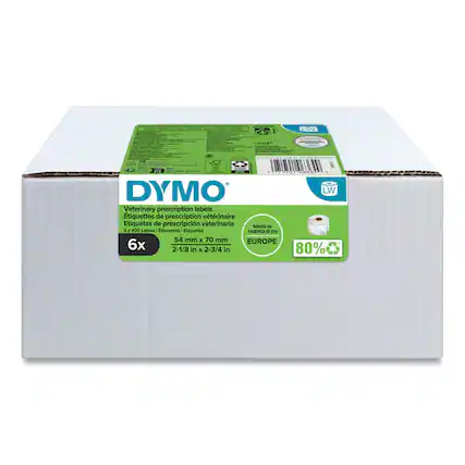 DYMO
Veterinary prescription labels
Etiquettes de prescription vétérinaire
Etiquetas de prescripción veterinaria
6x
54 mm x 70 mm
2-1/8 in x 2-3/4 in
MADE IN EUROPE
80% recyclable
LW
new2roll