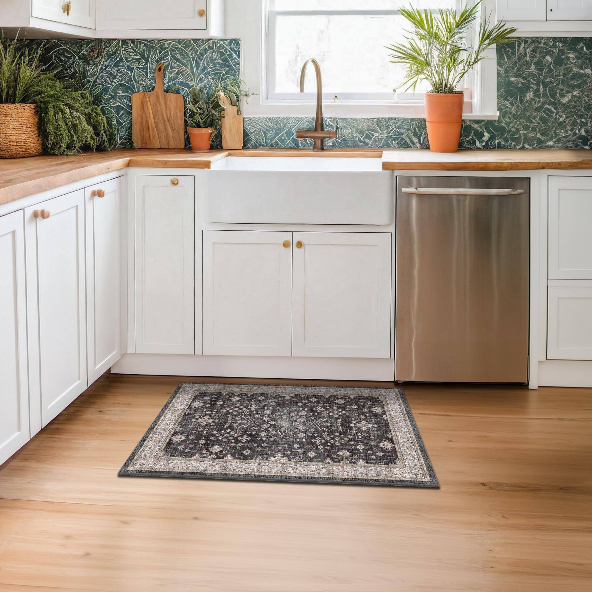 Back. PARKER SLATER - Black Washable 2x3 Entry Rug Small Rugs Entryway Kitchen Bathroom Door Mat Indoor Entrance Non Slip Rubber Backing St... - Ashen / Multi.