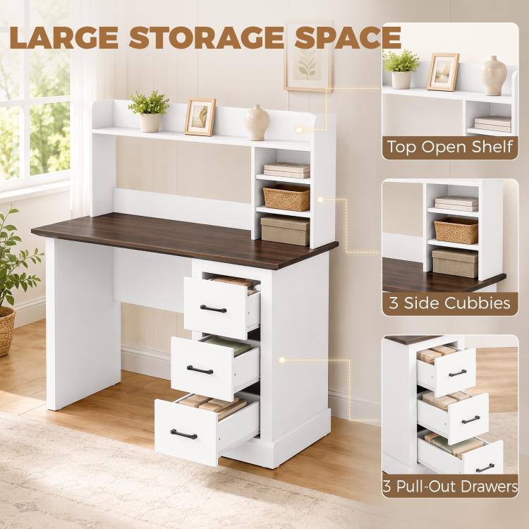 LARGE STORAGE SPACE  
Top Open Shelf  
3 Side Cubbies  
3 Pull-Out Drawers