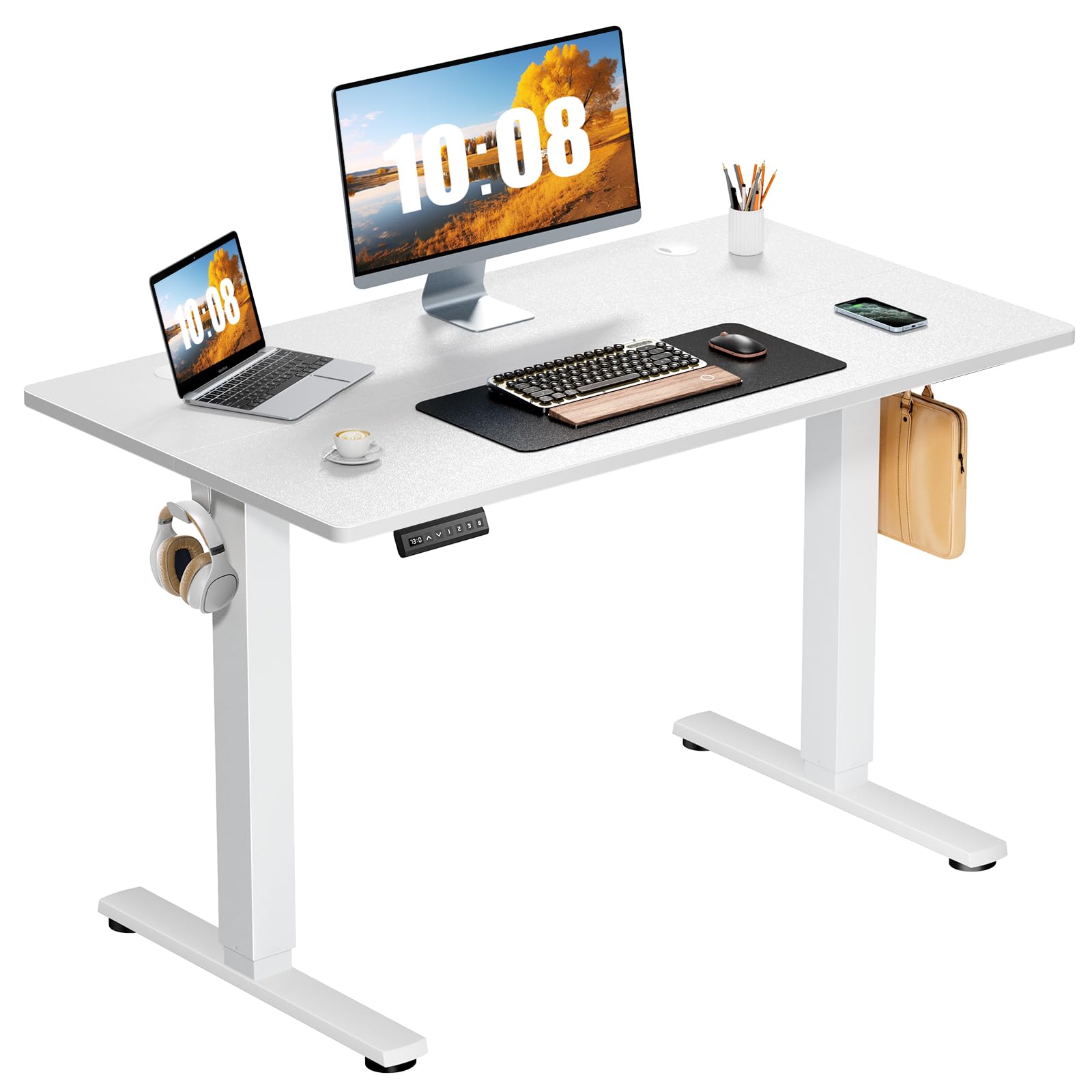 Hirose Alice - Sweetcrispy Electric Standing Desk Adjustable Height, Sit Stand Up Home Office Desks Computer Workstation P - White 40x24 inch