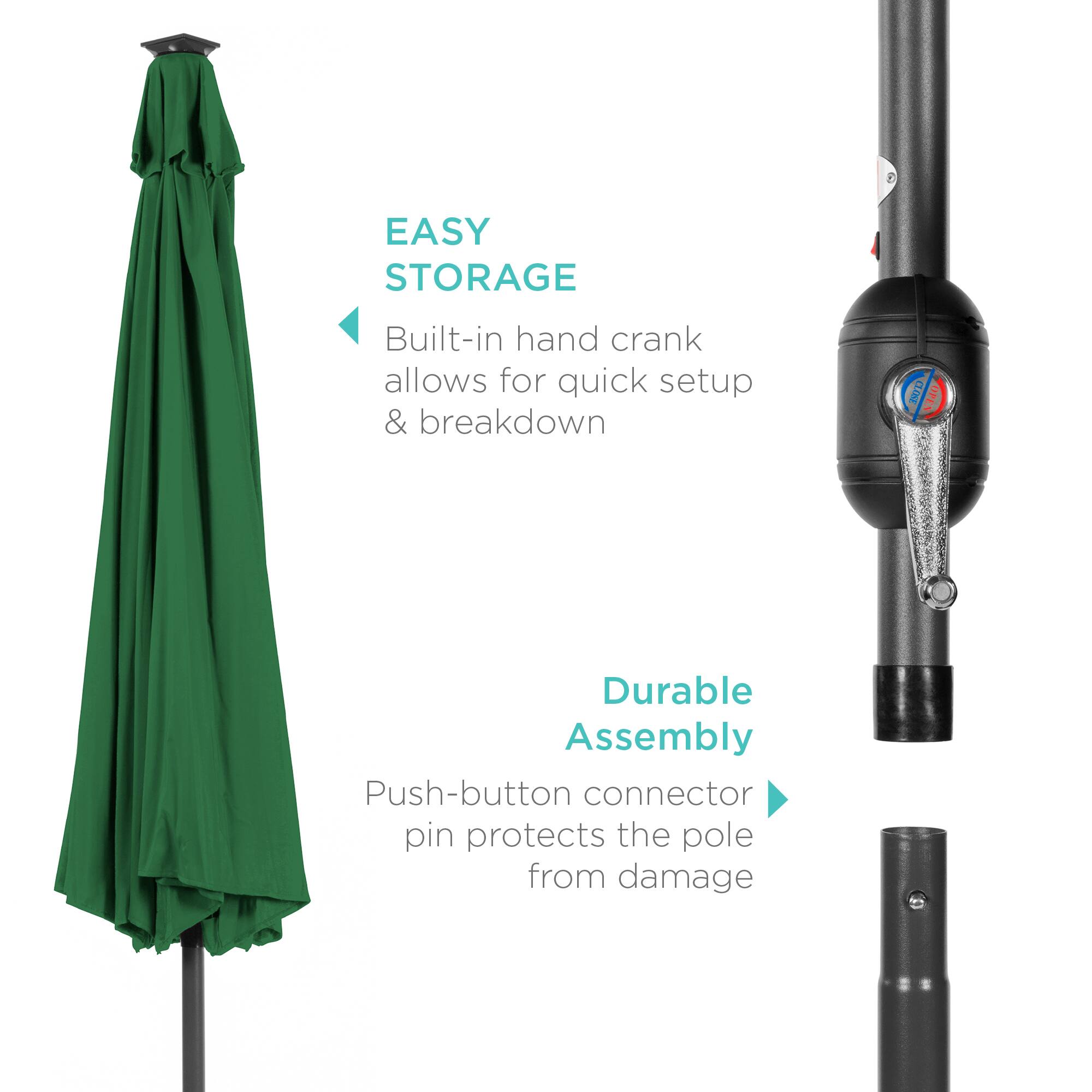 EASY STORAGE: Built-in hand crank allows for quick setup & breakdown.

DURABLE ASSEMBLY: Push-button connector pin protects the pole from damage.