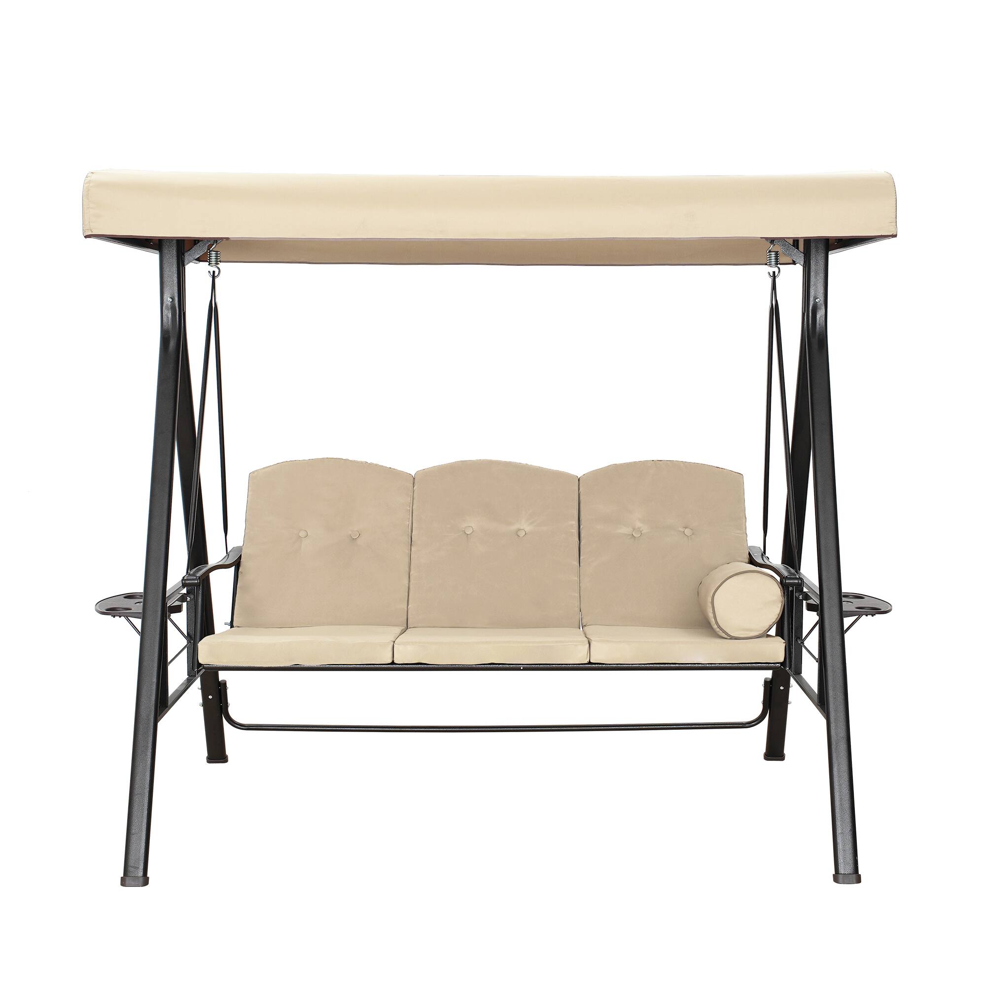 Alt View 5. Mondawe - 3 Person Outdoor Steel Canopy Swing with Removable Mat and Convertible Canopy - Dark Brown.