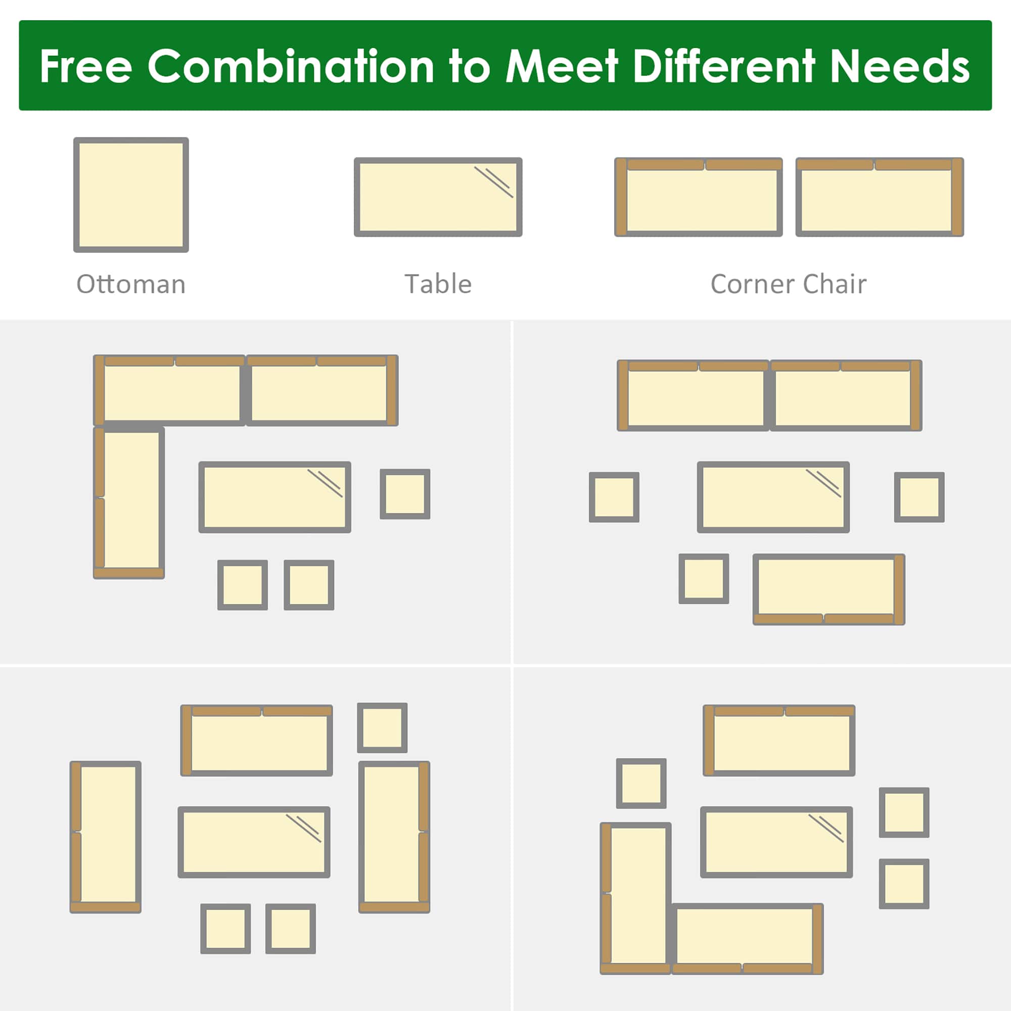Free Combination to Meet Different Needs: Ottoman, Table, Corner Chair