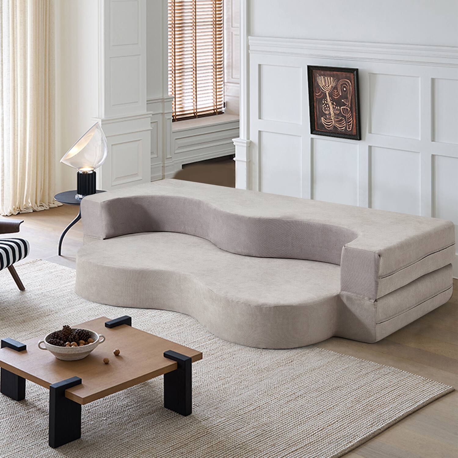 Angle. U-HOMY - High-Density Foam Folding Sofa Bed: Convertible Floor Couch for Living Room, Guest Room, and Bedroom  - Light Grey.