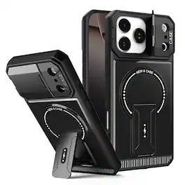 Dteck - Magnetic Case for Apple iPhone 17 Pro, Shockproof Lens Stand Hybrid Hard PC TPU Rugged Cover - Black