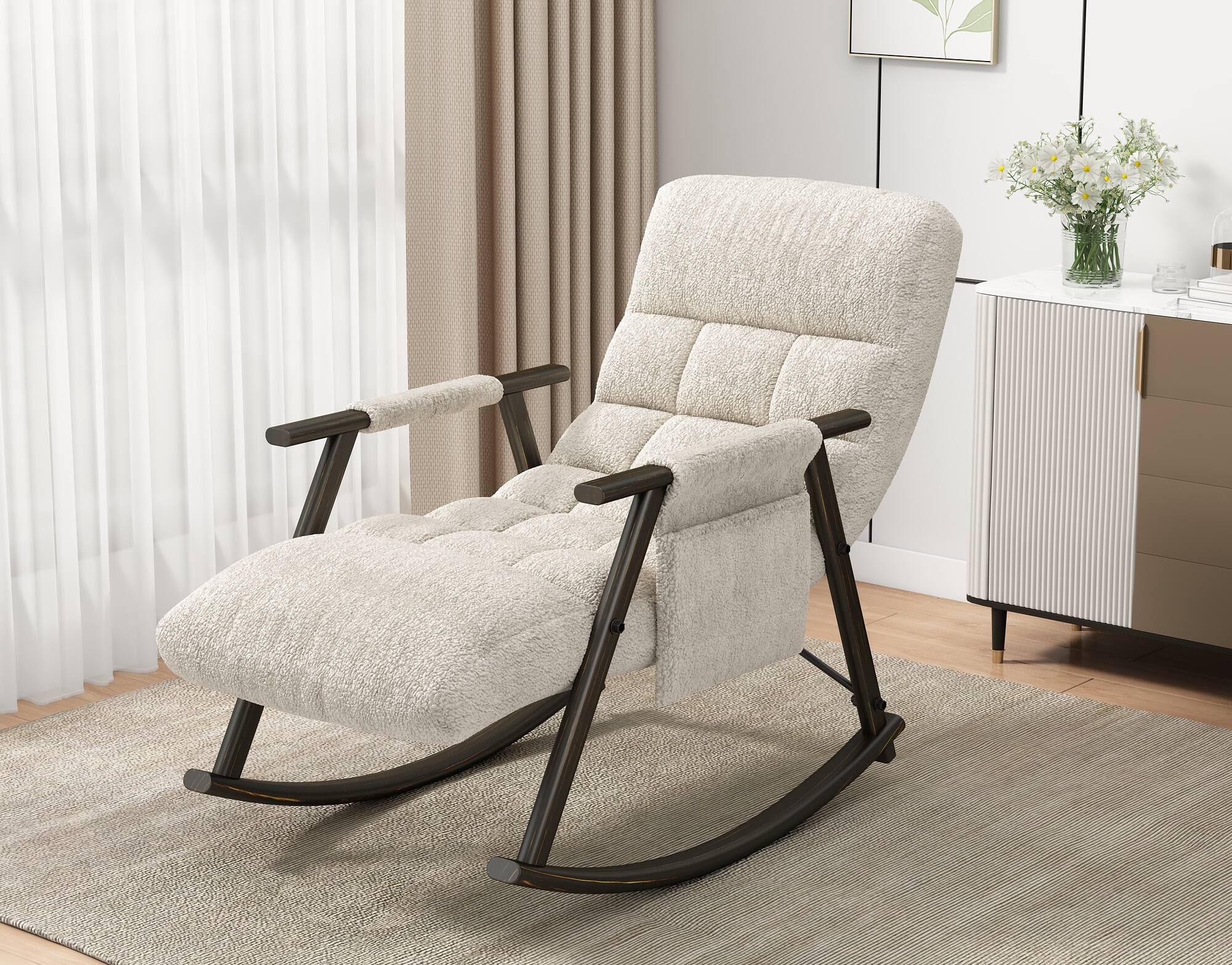 Alt View 5. SlickBlue - Casual Folding Rocking Chair with Adjustable High Back and Footrest - Beige.