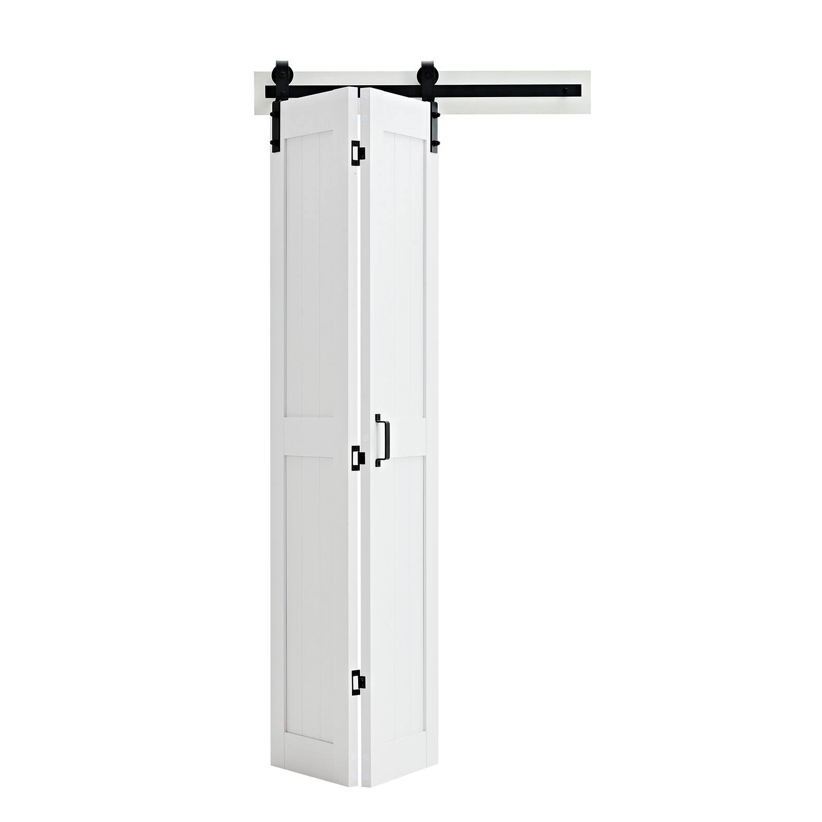Front. VEVOR - Bifold Barn Door, 36" x 84", MDF Bi-Fold Sliding Closet Doors, Header Board and Hardware Kit Included - White.