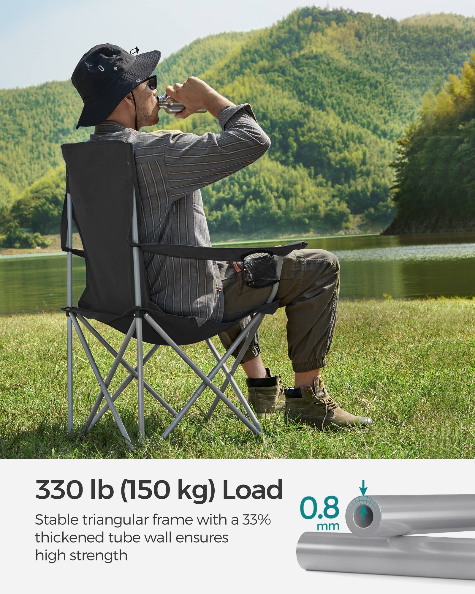 330 lb (150 kg) Load

Stable triangular frame with a 33% thickened tube wall ensures high strength

0.8 mm