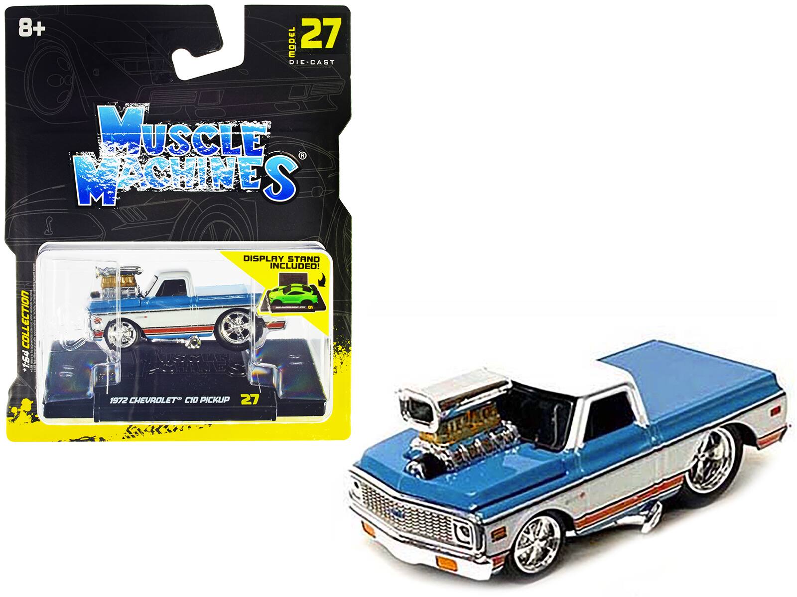 1972 Chevrolet C10 Pickup Truck Blue and White with Stripes 1/64 Diecast Model Car by Muscle Machines price history on PriceWatchPro