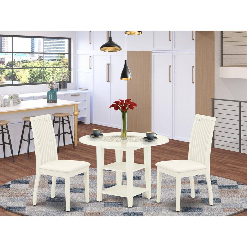 Left. East West Furniture - Dining Room Set Linen White - Brown.