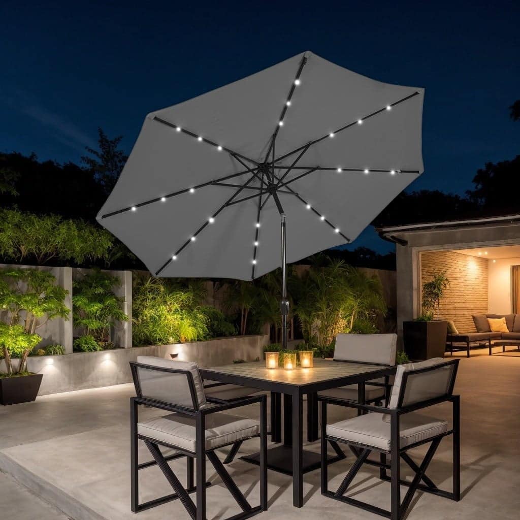 Kadyn - Outdoor Garden UmbrellaMarket Umbrella10 Feet Outdoor Patio Umbrella with Bright Solar LED Lights - Gray
