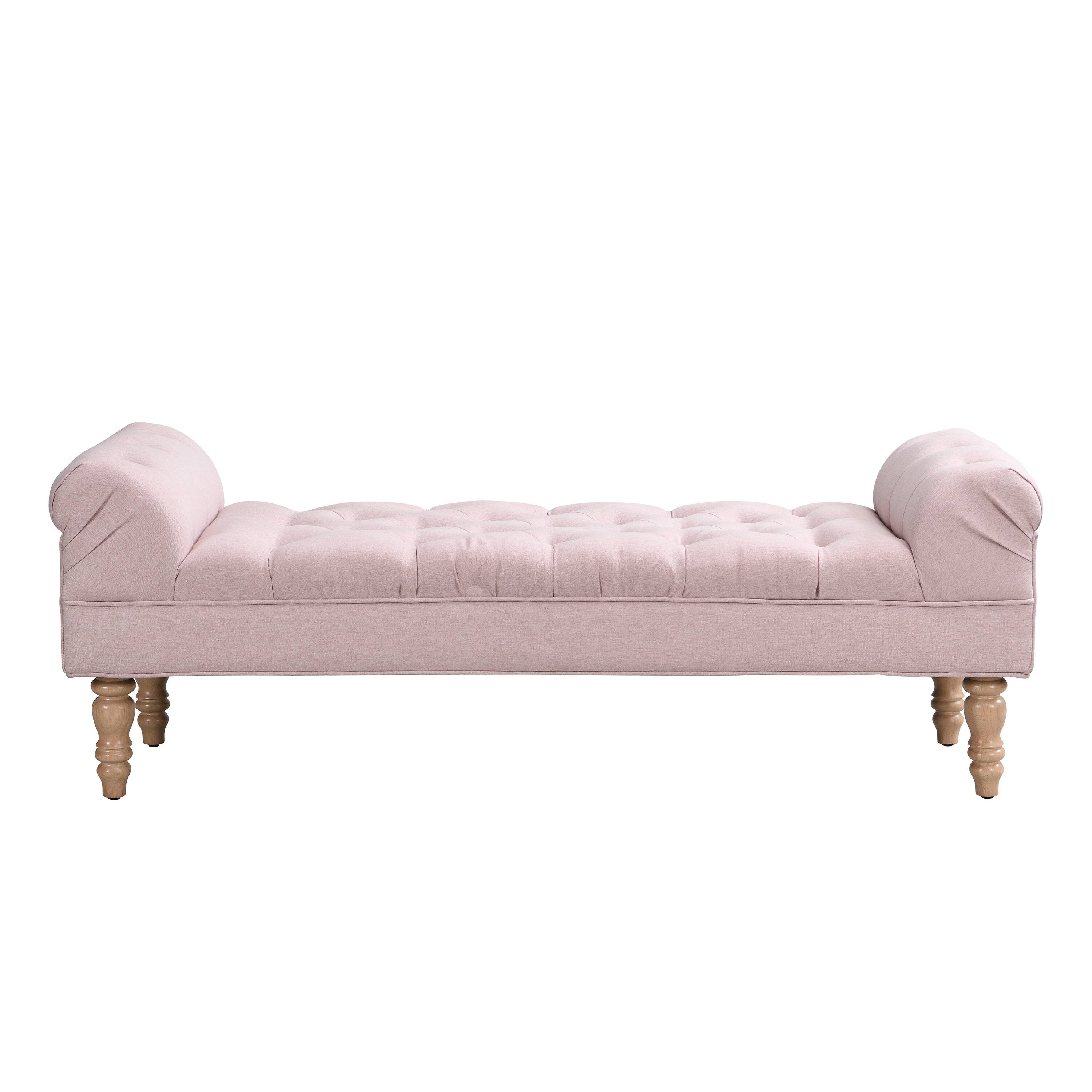 Left. Whisen - Button-Tufted Bedroom Bench End of Bed Rolled Arms Ottoman for Living Room - Pink.