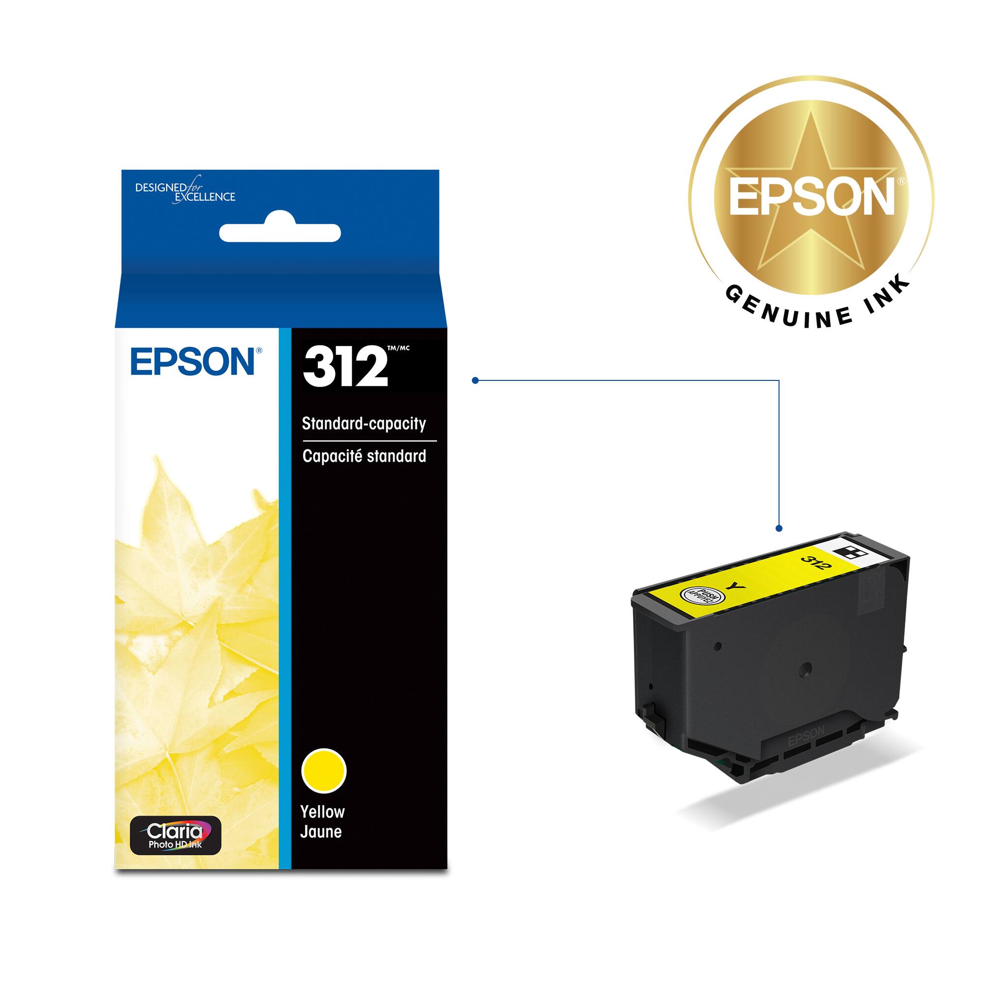 DESIGNED FOR EXCELLENCE

EPSON 312  
Standard-capacity  
Capacité standard

Claria Photo HD  
Yellow Jaune

EPSON GENUINE INK