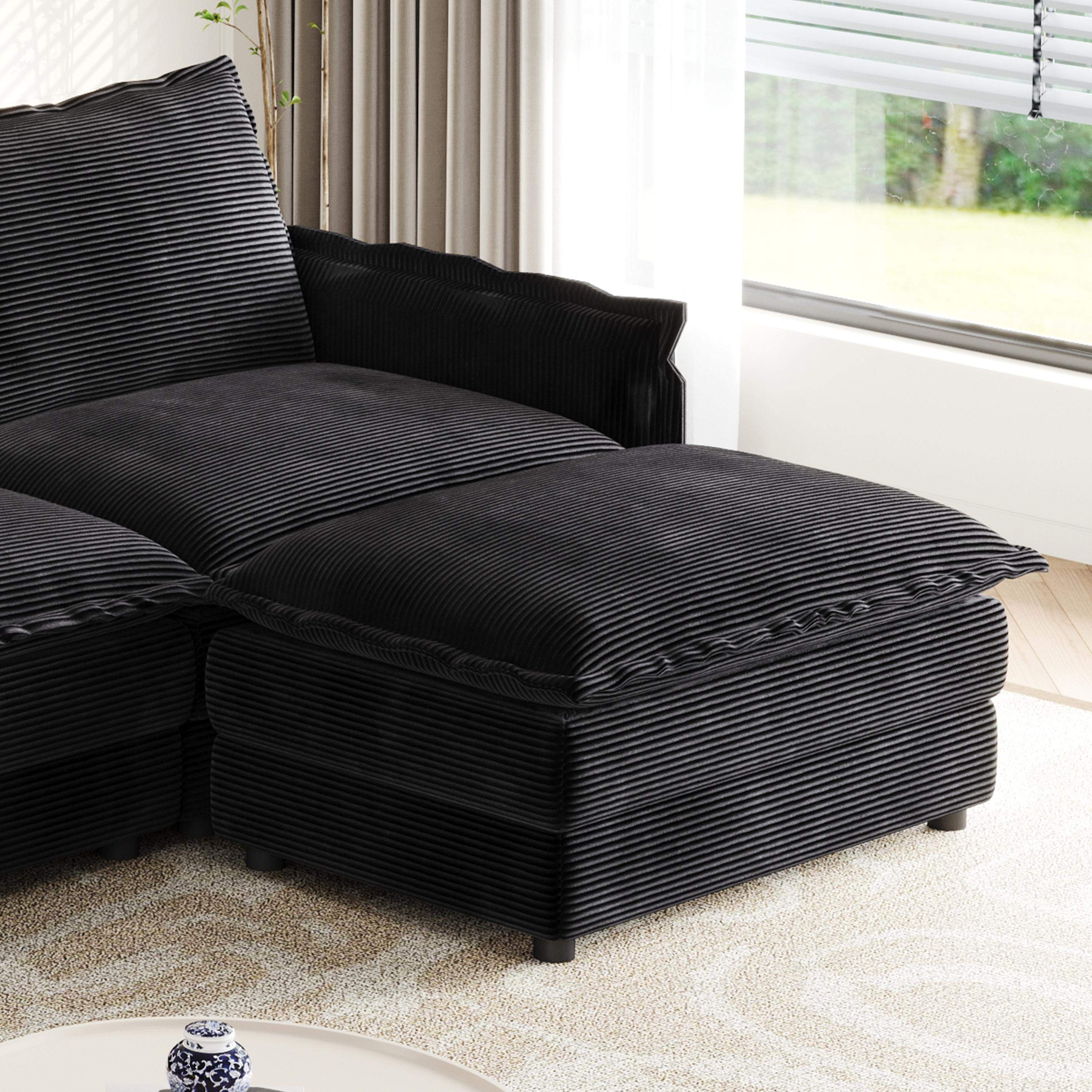 Angle. Roomtec - Corduroy Fabric Loveseat Sofa Couch for Living Room Upholstered Large Size Deep Seat 2Seat Sofa with 2 Pillow - Black.