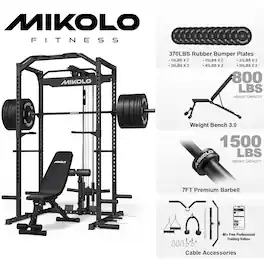 Mikolo - Multi-Functional Squat Rack with LAT Pulldown System Exercise Power Cages,Metal - Black