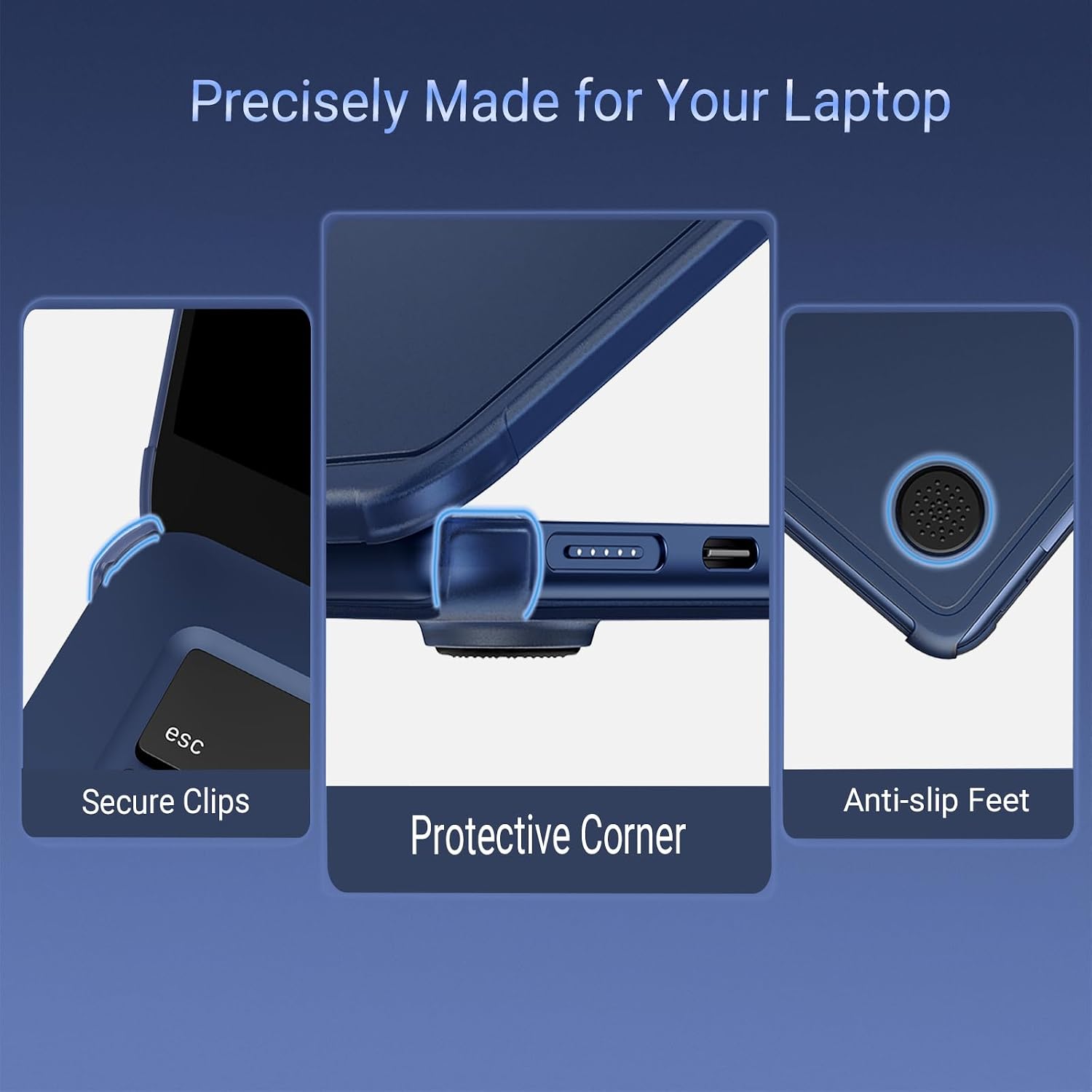 Precisely Made for Your Laptop

- Secure Clips
- Protective Corner
- Anti-slip Feet