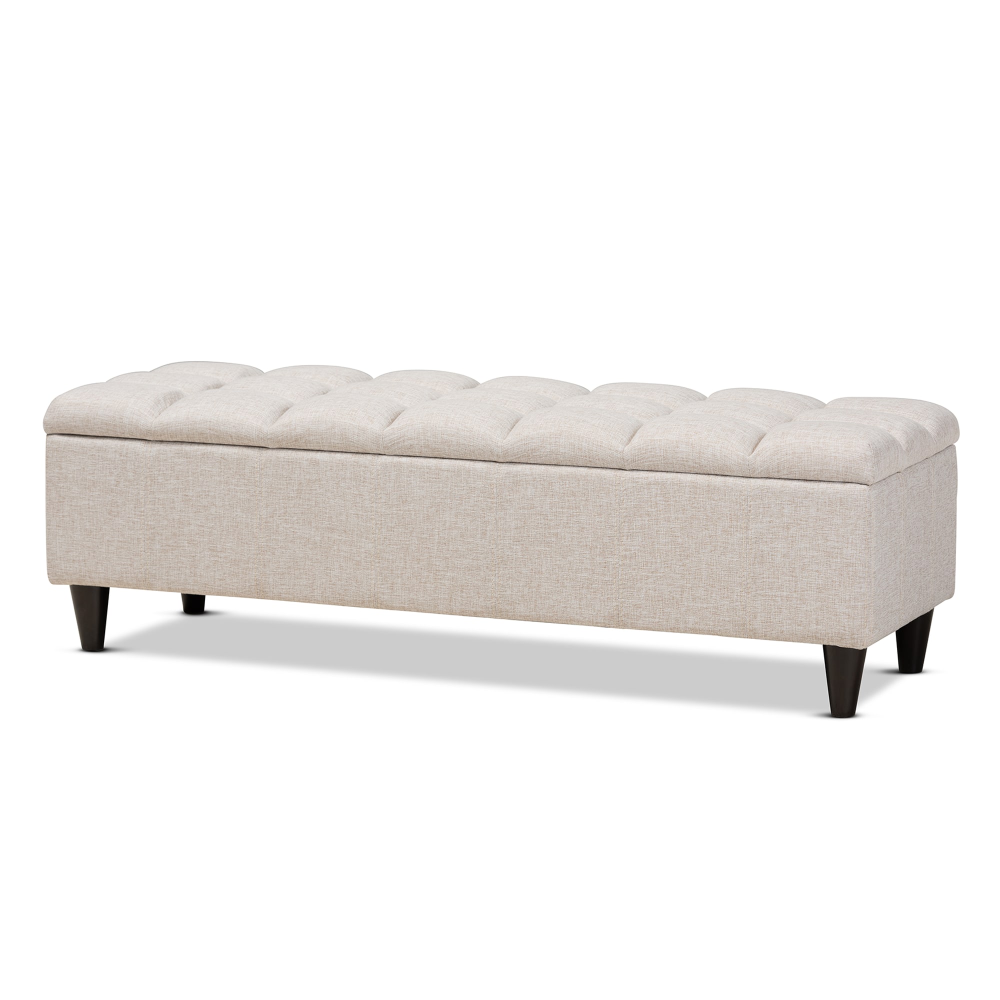 Baxton Studio - Brette Mid-Century Modern Fabric Upholstered Finished Wood Storage Bench Ottoman - Beige/Dark Brown